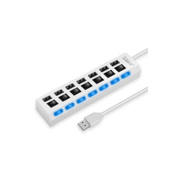 7 Portlu 2.0 Usb Çoklu Usb Çoklayıcı Splitter Power Tuşlu Adaptör Beyaz - 3