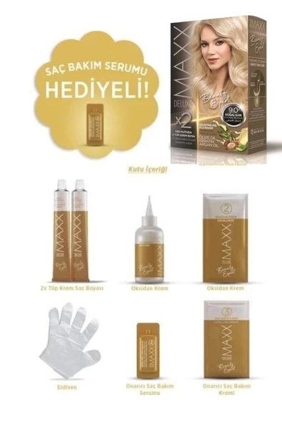 Maxx Deluxe Saç Boyası Set Doğal Sarı 9/0 - Resim 2