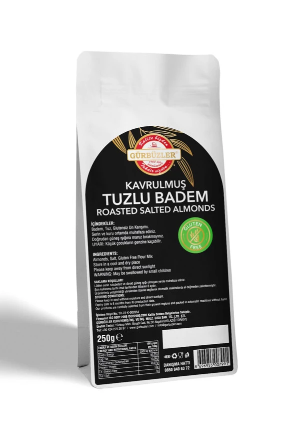 GÜRBÜZLER Glutensiz Badem Kavrulmuş Tuzlu 250 gram - 2