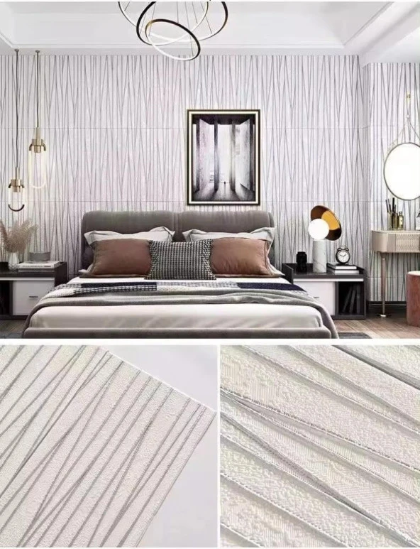 Kendinden Yapışkanlı Arkası Folyolu Su Yolu Desenli Salon Duvar Kağıdı Paneli 70x35cm1 Adet NW151
