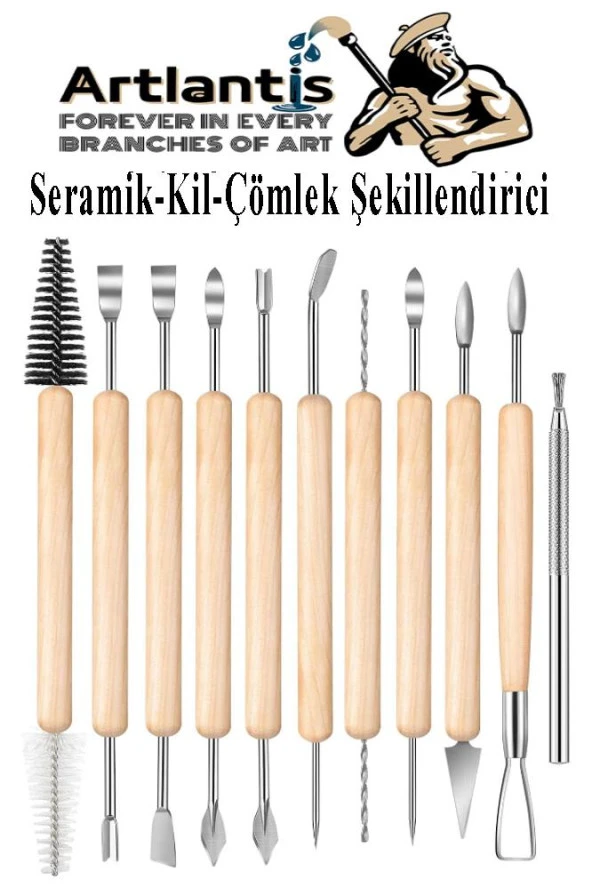 Seramik Kil Çömlek Şekillendirici Ahşap Saplı 11 Parça 1 Paket Seramik Modelaj Oyma ve Temizleme Seti