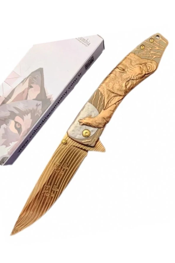 Columbia Company Columbia Bronz Renk 23 Cm Paslanmaz Çelik Kurt Çakı Outdoor Çakı BIçak Knives And Weapons