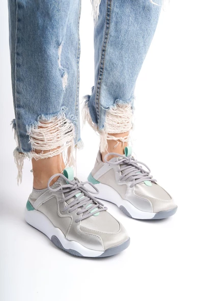 Kadın Bağcıklı Kalın Taban Günlük Spor Ayakkabı Sneaker - Resim 11