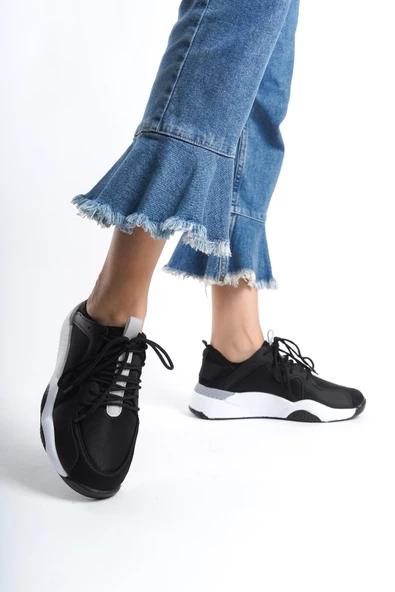 Kadın Bağcıklı Kalın Taban Günlük Spor Ayakkabı Sneaker - Resim 3