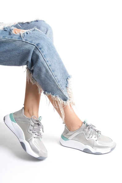 Kadın Bağcıklı Kalın Taban Günlük Spor Ayakkabı Sneaker - Resim 10