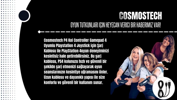 Cosmostech PS4 Kol Controller Gamepad için Uyumlu Joystick Şarj Kablosu - 6