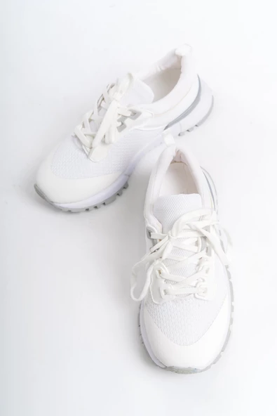Kadın Bağcıklı File Detaylı Günlük Rahat Spor Ayakkabı Sneaker - 6