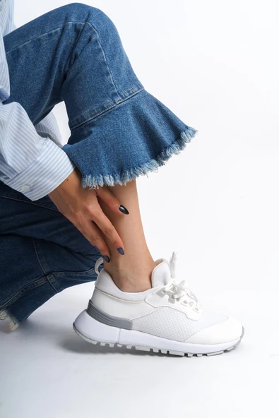 Kadın Bağcıklı File Detaylı Günlük Rahat Spor Ayakkabı Sneaker - 2