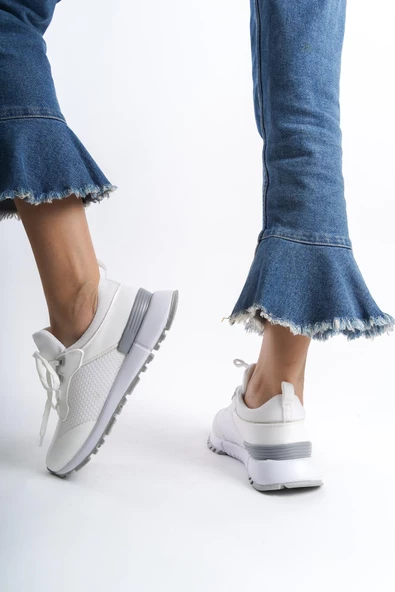 Kadın Bağcıklı File Detaylı Günlük Rahat Spor Ayakkabı Sneaker - 5