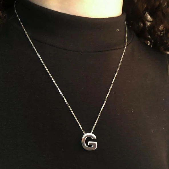 316L Çelik  G Harf Kolye 55 cm KLY-547 - Resim 2
