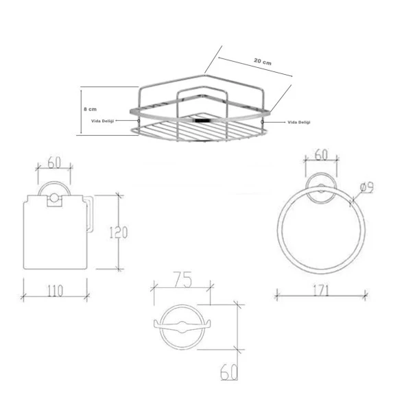Tema Banyo Aksesuar Seti Havluluk-Wc Kağıtlık-2 li Askı-Köşelik - 2
