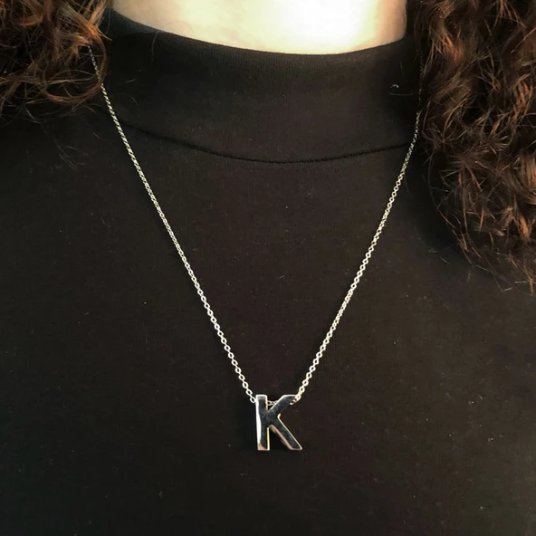 316L Çelik K Harf Kolye 55 cm KLY-548 - Resim 2