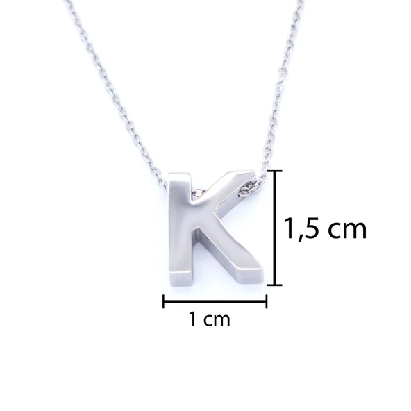 316L Çelik K Harf Kolye 55 cm KLY-548 - Resim 3