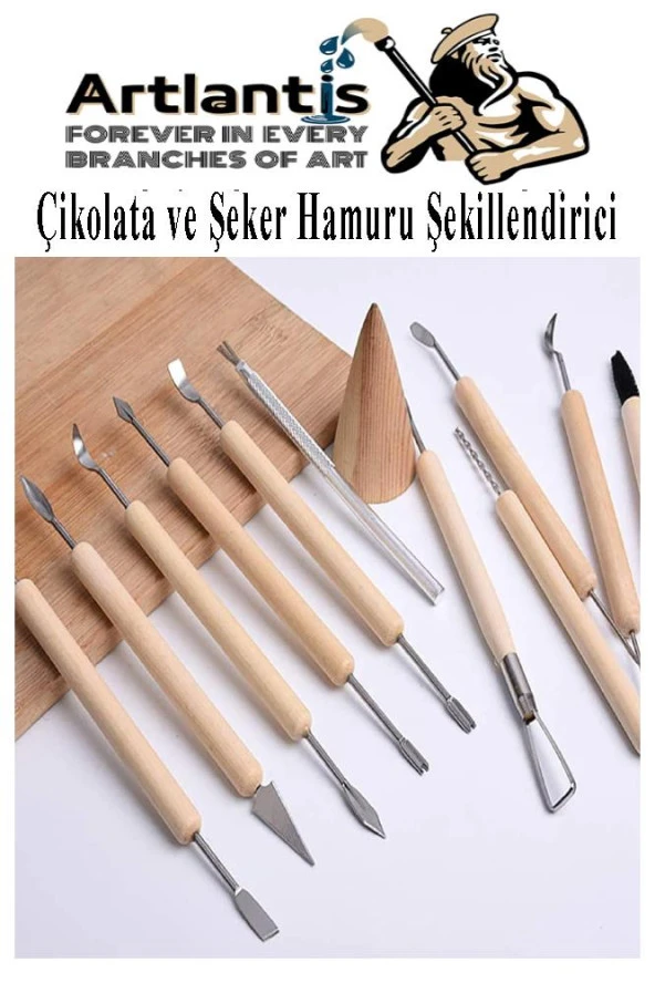 Çikolata ve Şeker Hamuru Fonda Şekillendirici Ahşap Saplı 11 Parça 1 Paket Modelleme Oymacılık Delici Fırçalama - 4
