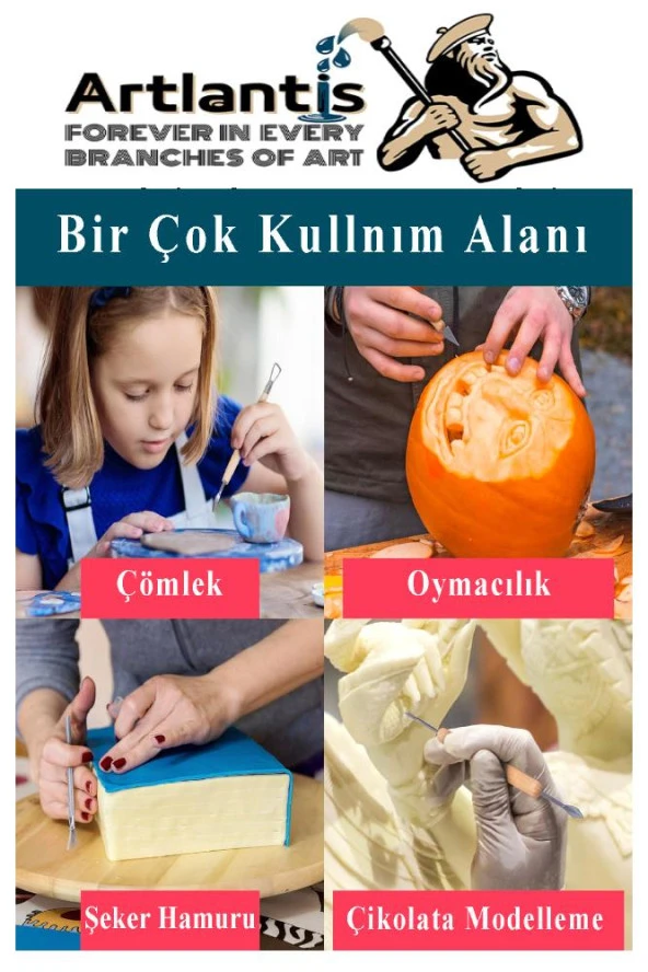 Çikolata ve Şeker Hamuru Fonda Şekillendirici Ahşap Saplı 11 Parça 1 Paket Modelleme Oymacılık Delici Fırçalama - 5