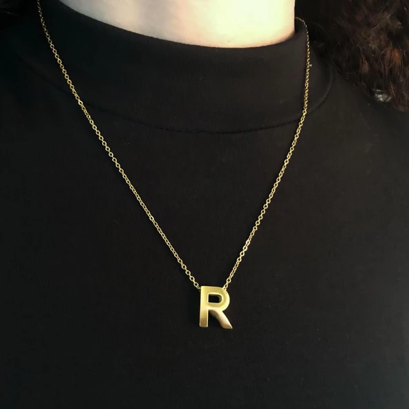 Altın Kaplama R Harf Kolye 55 cm KLY-556 - Resim 2