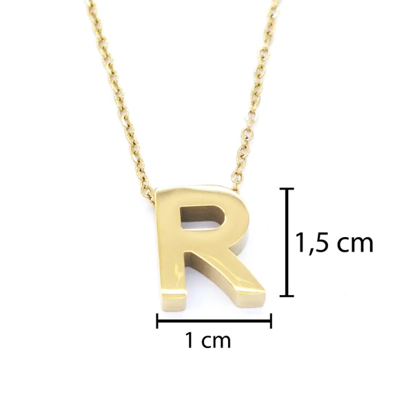 Altın Kaplama R Harf Kolye 55 cm KLY-556 - Resim 3