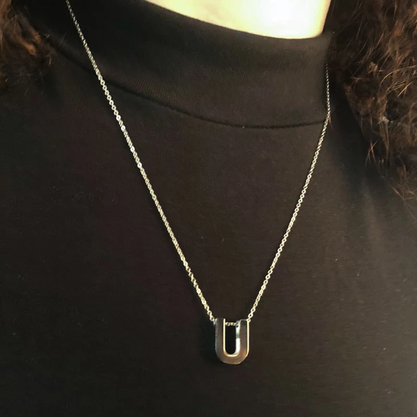 316L Çelik U Harf Kolye 55 cm KLY-555 - Resim 2