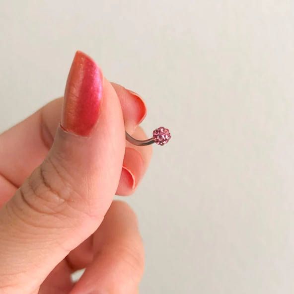 316L Çelik Zirkon Taşlı Pembe Toplu Piercing PRC-203 - 2