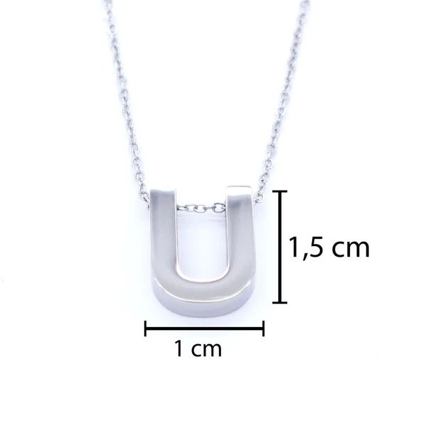 316L Çelik U Harf Kolye 55 cm KLY-555 - Resim 3