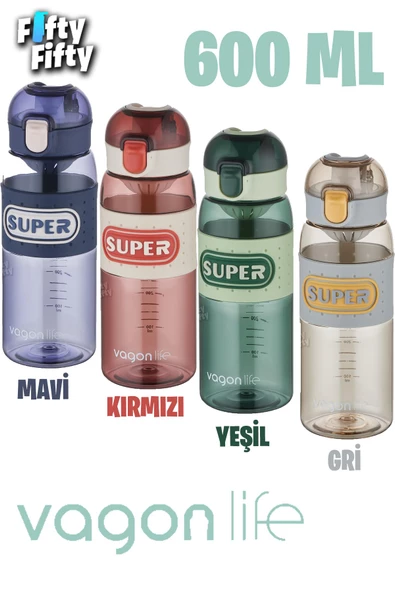 Vagonlife 600 ML Rahat İçim (Pipetsiz)  Kulplu Kaydırmaz Gövde Su Matarası -Süzgeçli-FFVGN2024600ML - 7