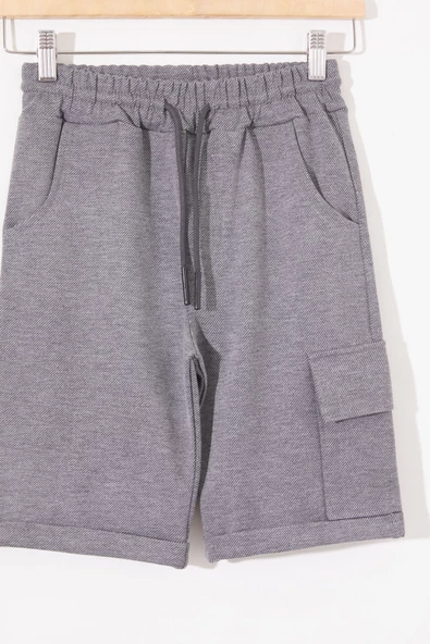 Füme Tek Kargo Cepli Erkek Çocuk Düz Şort 18809 - 3