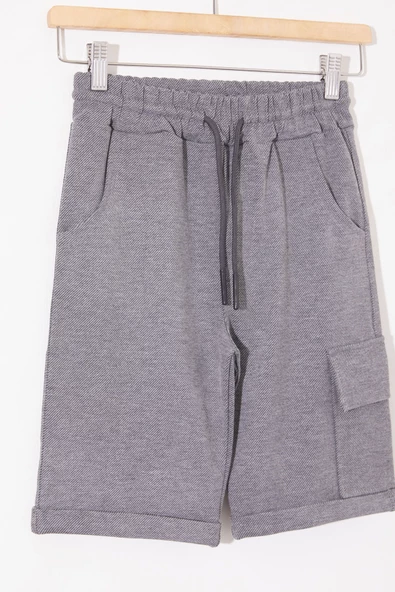 Füme Tek Kargo Cepli Erkek Çocuk Düz Şort 18809 - 2