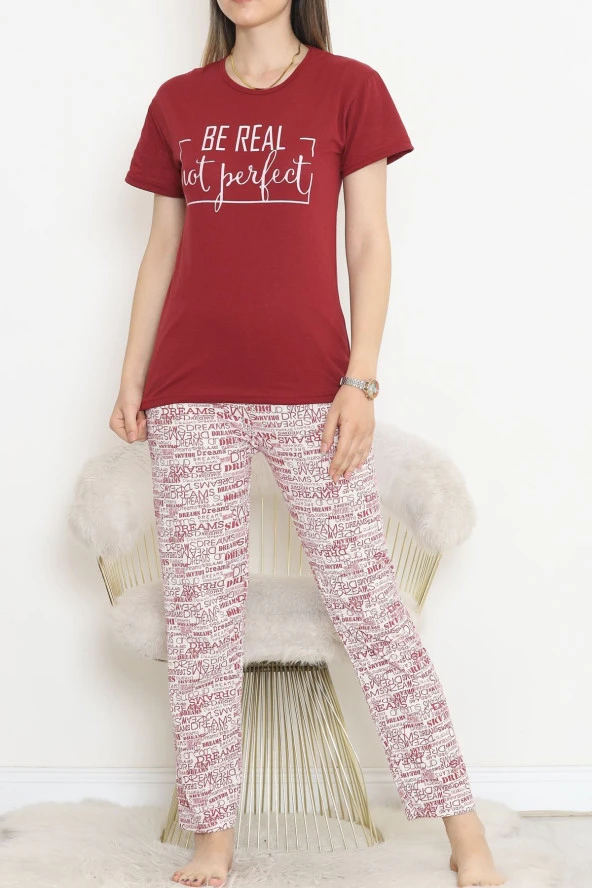 Süprem Kısa Kol Pijama Takımı Bordo1 - 18500.1048. - 3
