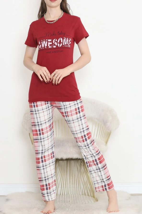 Süprem Kısa Kol Pijama Takımı Bordodesenli - 18500.1048. - 1