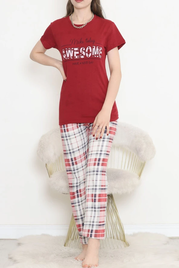 Süprem Kısa Kol Pijama Takımı Bordodesenli - 18500.1048. - 3