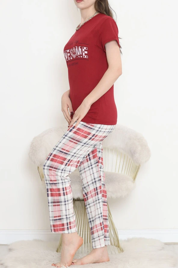 Süprem Kısa Kol Pijama Takımı Bordodesenli - 18500.1048. - 4