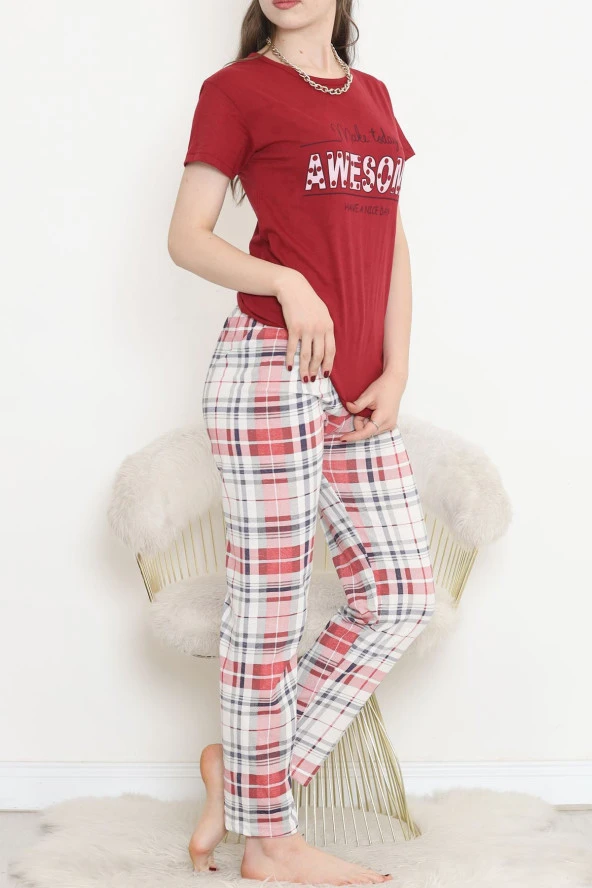 Süprem Kısa Kol Pijama Takımı Bordodesenli - 18500.1048. - 6