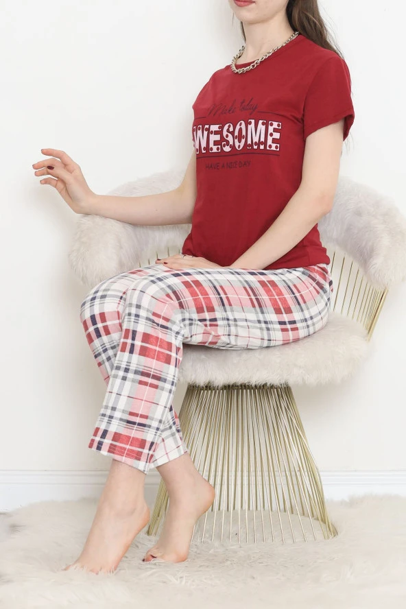 Süprem Kısa Kol Pijama Takımı Bordodesenli - 18500.1048. - 7