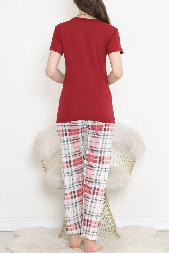 Süprem Kısa Kol Pijama Takımı Bordodesenli - 18500.1048. - 8