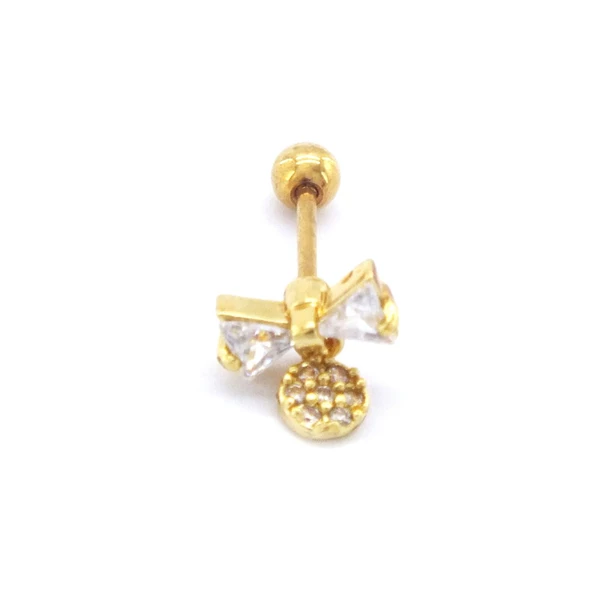 Altın Kaplama Zirkon Taşlı Kurdele Şekilli Piercing PRC-158 - 3
