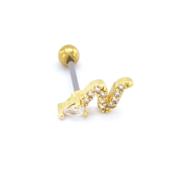 Altın Kaplama Zirkon Taşlı Yılan Şekilli Piercing PRC-153 - Resim 5