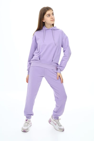 Kız Çocuk Lila Basic Kapüşonlu Takım 18902 - 3