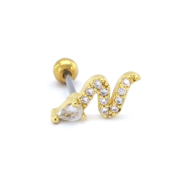 Altın Kaplama Zirkon Taşlı Yılan Şekilli Piercing PRC-153