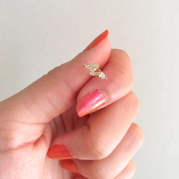 Altın Kaplama Zirkon Taşlı Yılan Şekilli Piercing PRC-153 - Resim 2