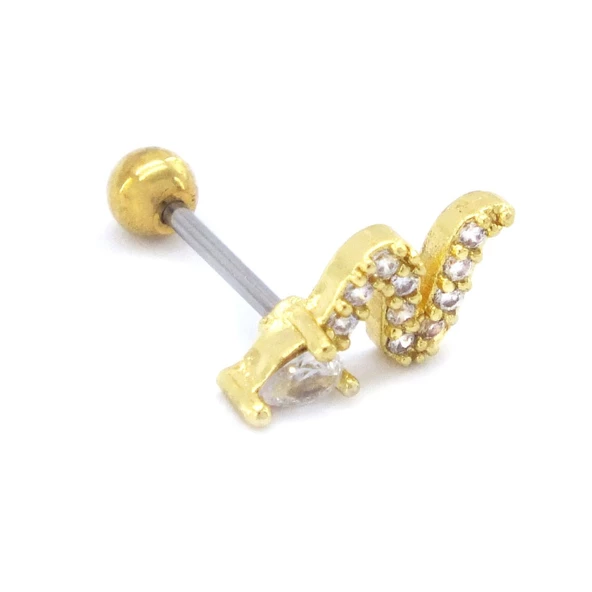 Altın Kaplama Zirkon Taşlı Yılan Şekilli Piercing PRC-153 - Resim 4