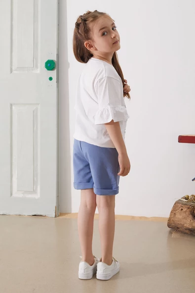 İndigo Çiçek Baskılı Kuşaklı Şortlu Kız Çocuk Takım 18898 - 6