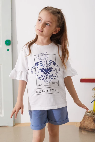 İndigo Çiçek Baskılı Kuşaklı Şortlu Kız Çocuk Takım 18898 - 4