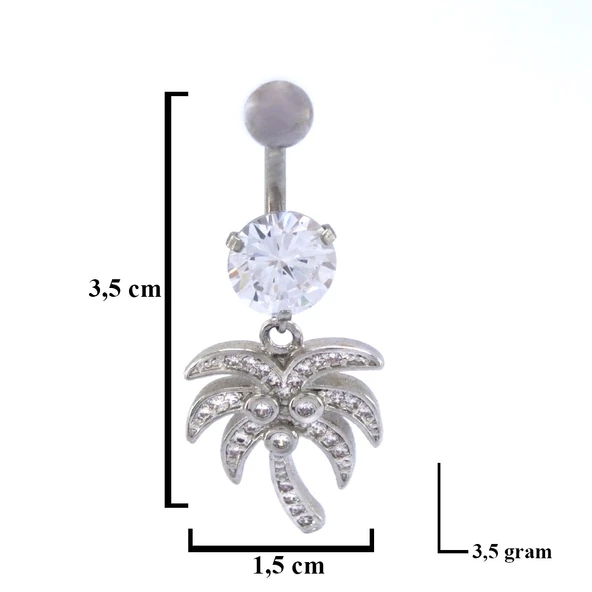 316L Çelik Zirkon Taşlı Palmiyeli Piercing PRC-134 - Resim 3
