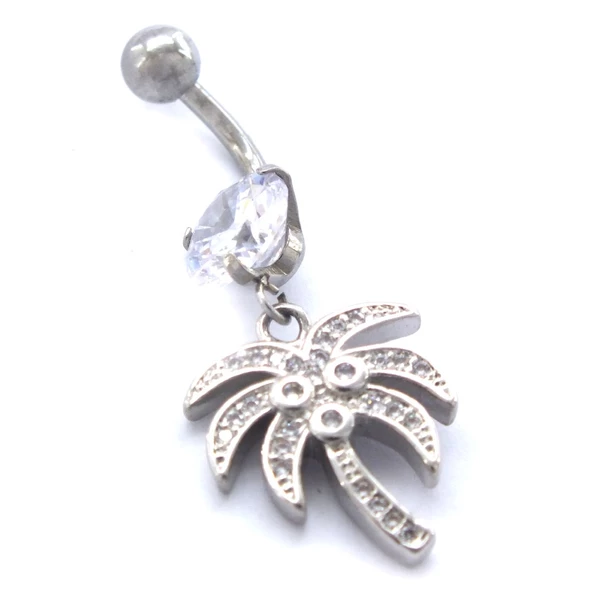 316L Çelik Zirkon Taşlı Palmiyeli Piercing PRC-134 - Resim 4