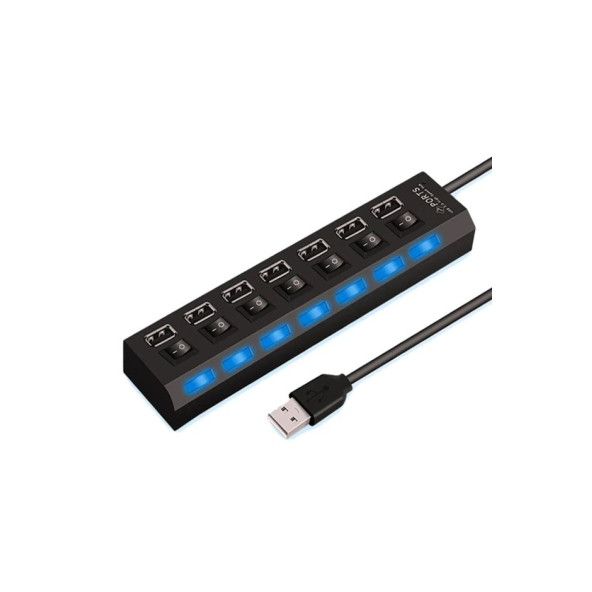 QASUL 7 Port Usb Çoklayıcı Hub Anahtarlı Aç/kapa Düğmeli Işıklı Taşınabilir Usb Güç Adaptörü - 2
