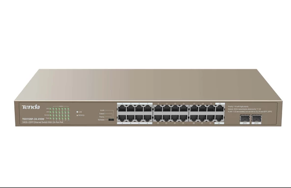 TENDA TEG1126P-24-410W 24GE+2SFP Ethernet Switch With 24-Port PoE