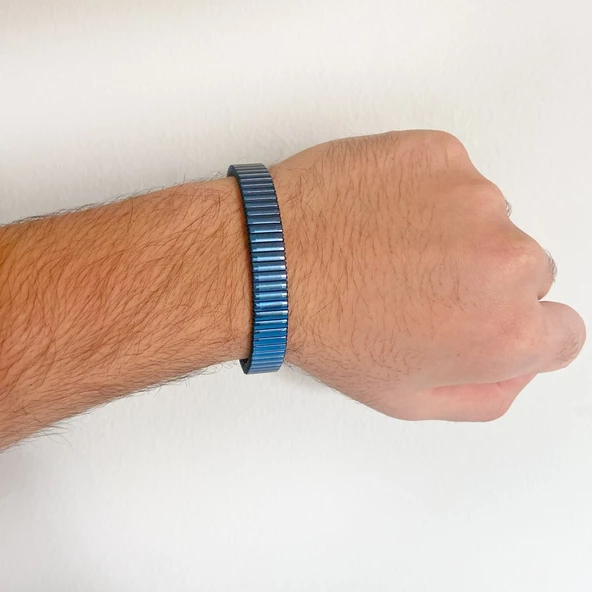 316L Çelik Lacivert iİtalyan Charm Erkek Kelepçe Bileklik EBLK-407 - Resim 2