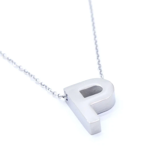 316L Çelik P Harf Kolye 55 cm KLY-550 - Resim 4