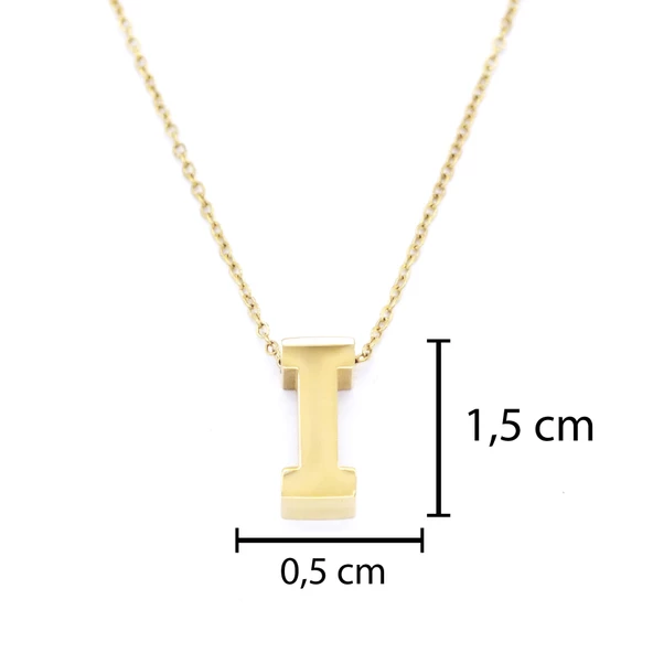 Altın Kaplama I Harf Kolye 55 cm KLY-544 - Resim 3