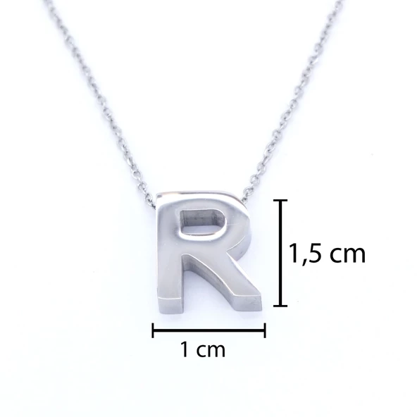 316L Çelik R Harf Kolye 55 cm KLY-549 - 3